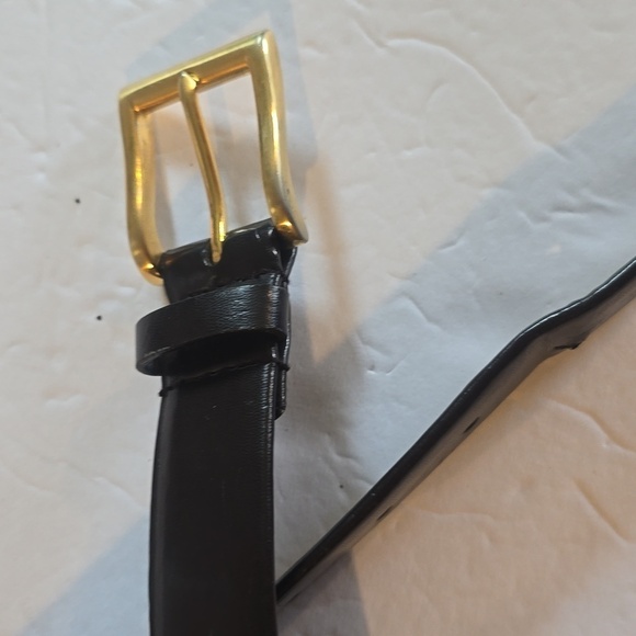 Mens Dark Brown Leather Belt w/ Gold tone Buckle Neutral Minimalist FLAW Sz.M/L - Picture 5 of 9